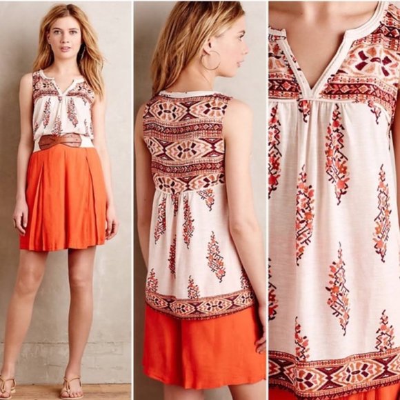 Anthropologie Akemi+Kin sleeveless top/blouse in white+orange+pink, size XS - Picture 1 of 7